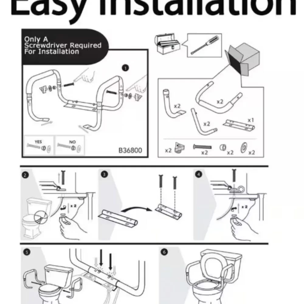 Glacier Bay Toilet Support Rail Adjustable Grab Bar White 1005‎ 152 297